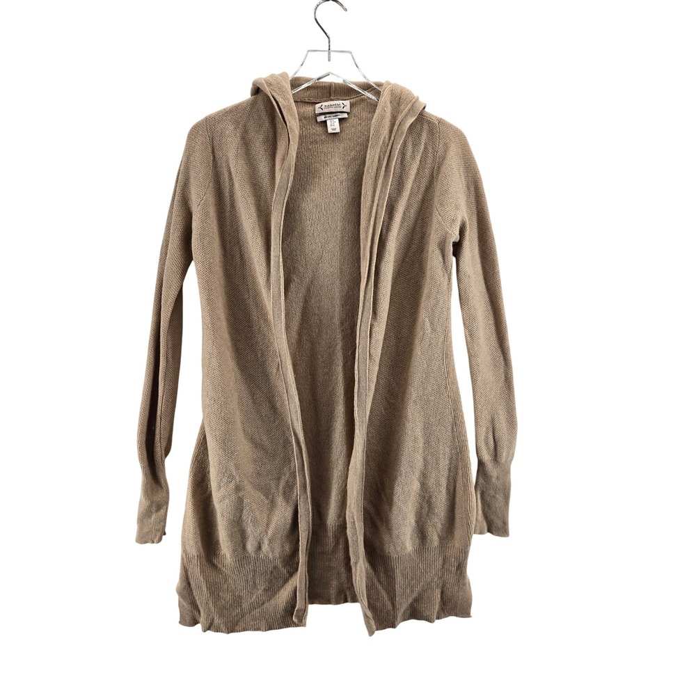 Nanette Lepore Tan Beige 100% Cashmere Hooded Open Front Cardigan Sweater M